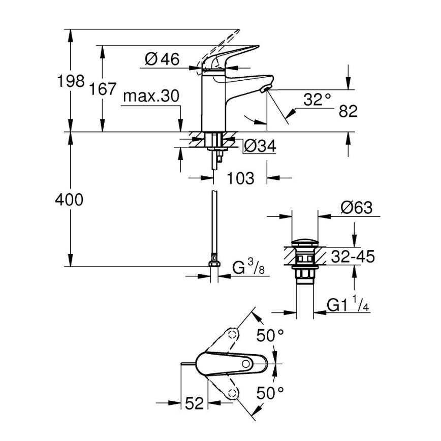 GROHE 24319001 - Pipa za umivalnik SWIFT 162 mm sijajni krom