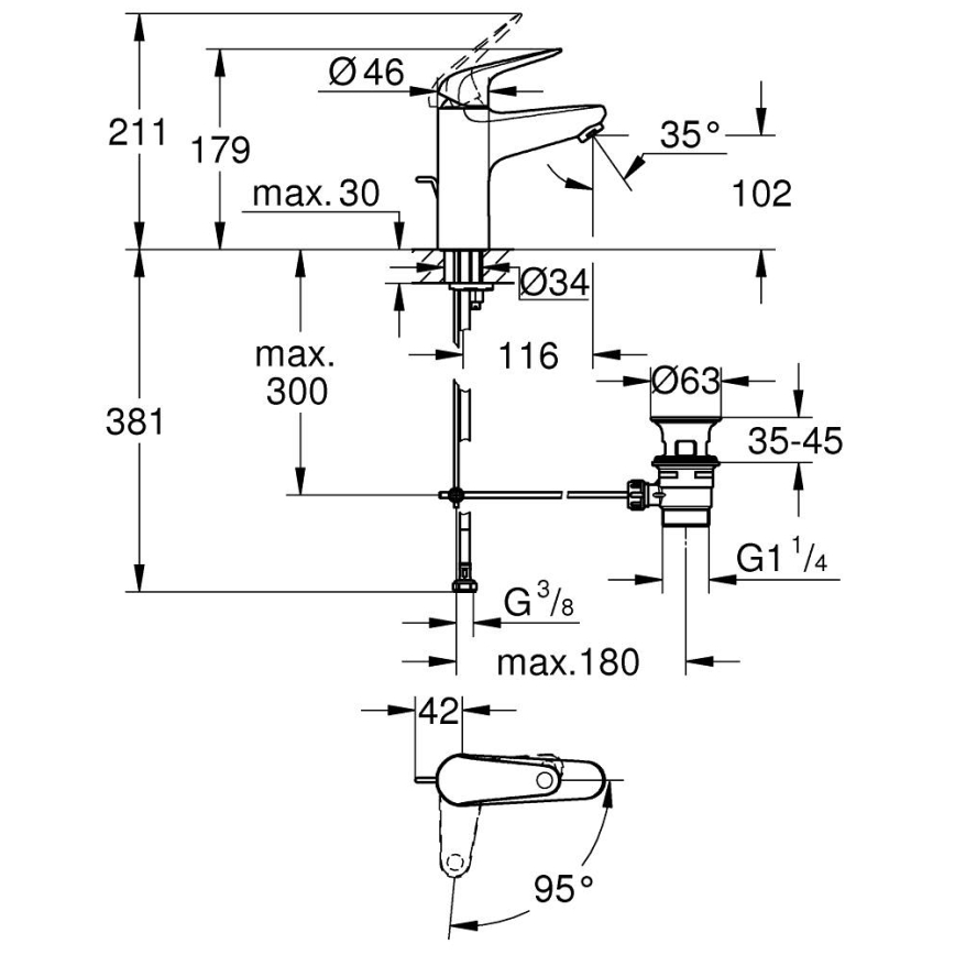 GROHE 24328001 - Mešalnik za umivalnik SWIFT 179 mm, sijajni krom