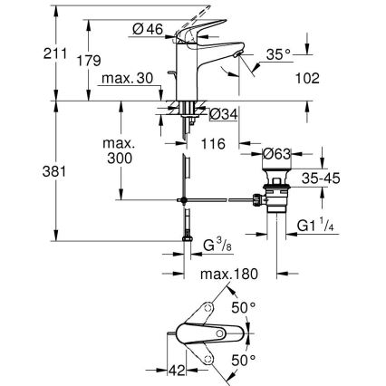 GROHE 24328001 - Mešalnik za umivalnik SWIFT 179 mm, sijajni krom