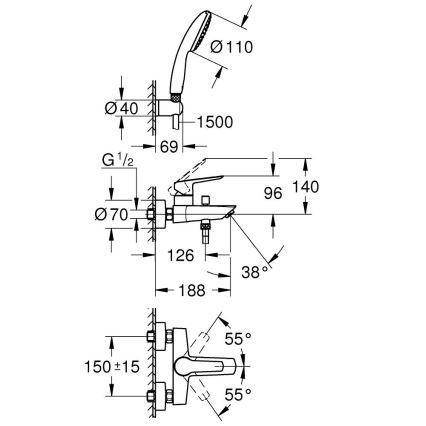 GROHE 25283002 - Kopalna baterija za kad z dodatki, DN 15, krom visokega sijaja