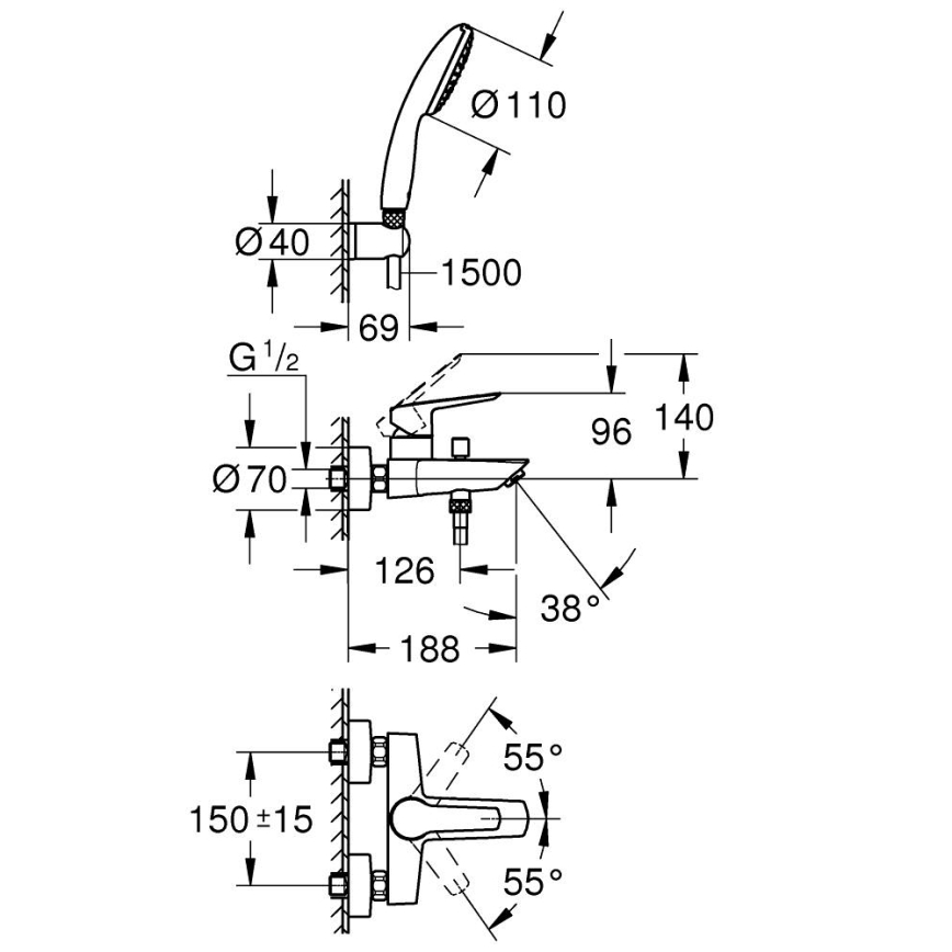 GROHE 25283002 - Kopalna baterija za kad z dodatki, DN 15, krom visokega sijaja