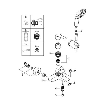 GROHE 25283002 - Kopalniška armatura za kad z dodatki DN 15, sijajni krom