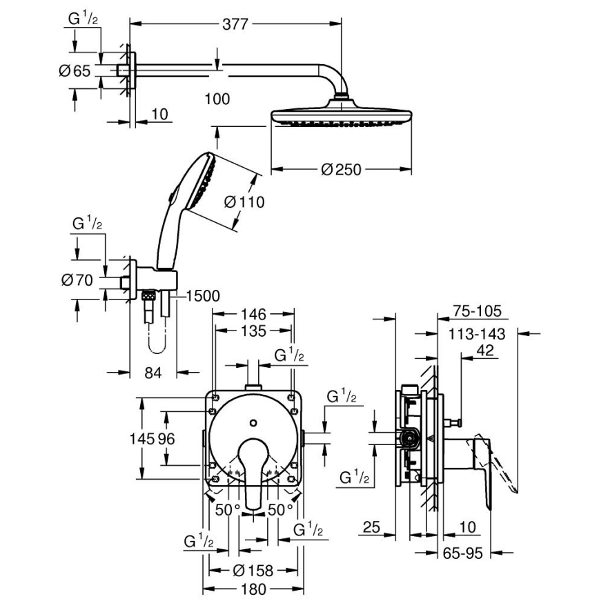 GROHE 25292000 - Podometni tuš sistem START VITALIO START 250 krom