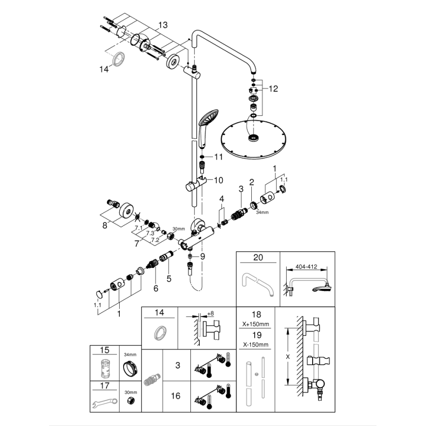 GROHE 26075GN0 - Tuš sistem EUPHORIA 310, 450 mm, v zlati barvi