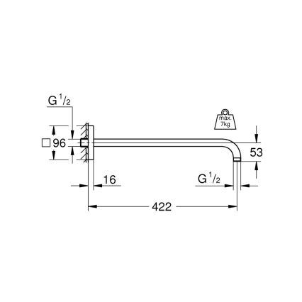 GROHE 26145000 - Tušna roka RAINSHOWER 422 mm, krom visokega sijaja
