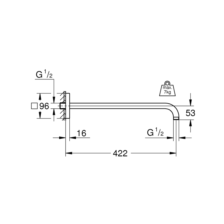 GROHE 26145000 - Tušna roka RAINSHOWER 422 mm, krom visokega sijaja