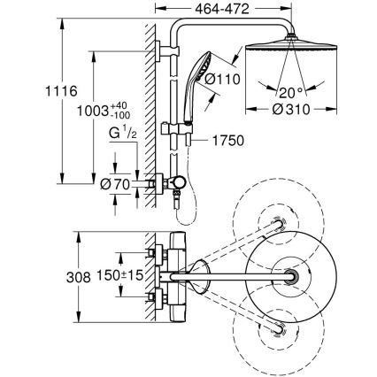 GROHE 26400001 - Tušni sistem VITALIO JOY SYSTEM 310 450 mm sijajni krom