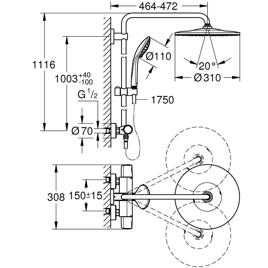 GROHE 26400001 - Tušni sistem VITALIO JOY SYSTEM 310 450 mm sijajni krom