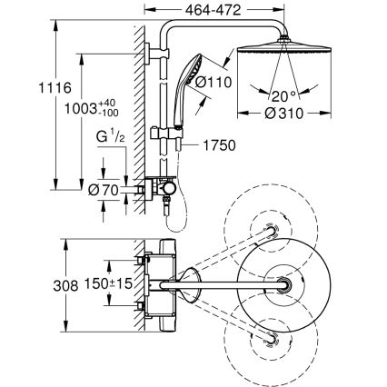 GROHE 26401001 - Tuš sistem VITALIO JOY SYSTEM 310 sijajni krom