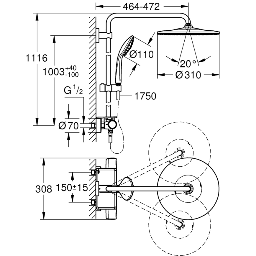 GROHE 26401001 - Tuš sistem VITALIO JOY SYSTEM 310 sijajni krom