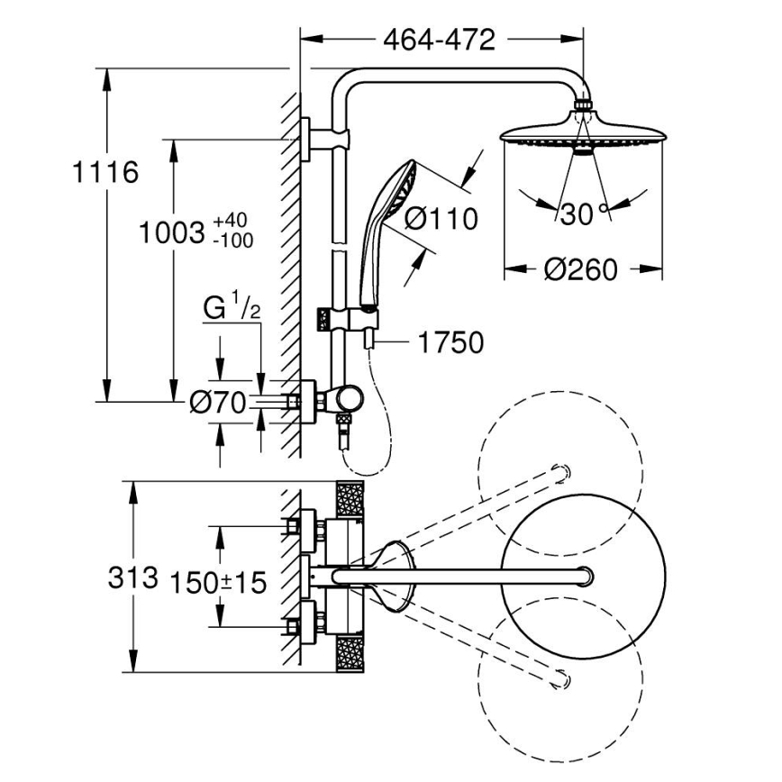 GROHE 26403KF2 - Tuš sistem VITALIO JOY 260 črna