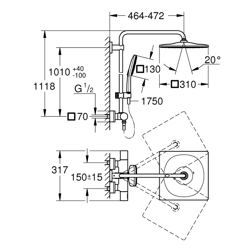 GROHE 26652000 - Tušni sistem RAINSHOWER SMARTACTIVE 310 450 mm sijajni krom