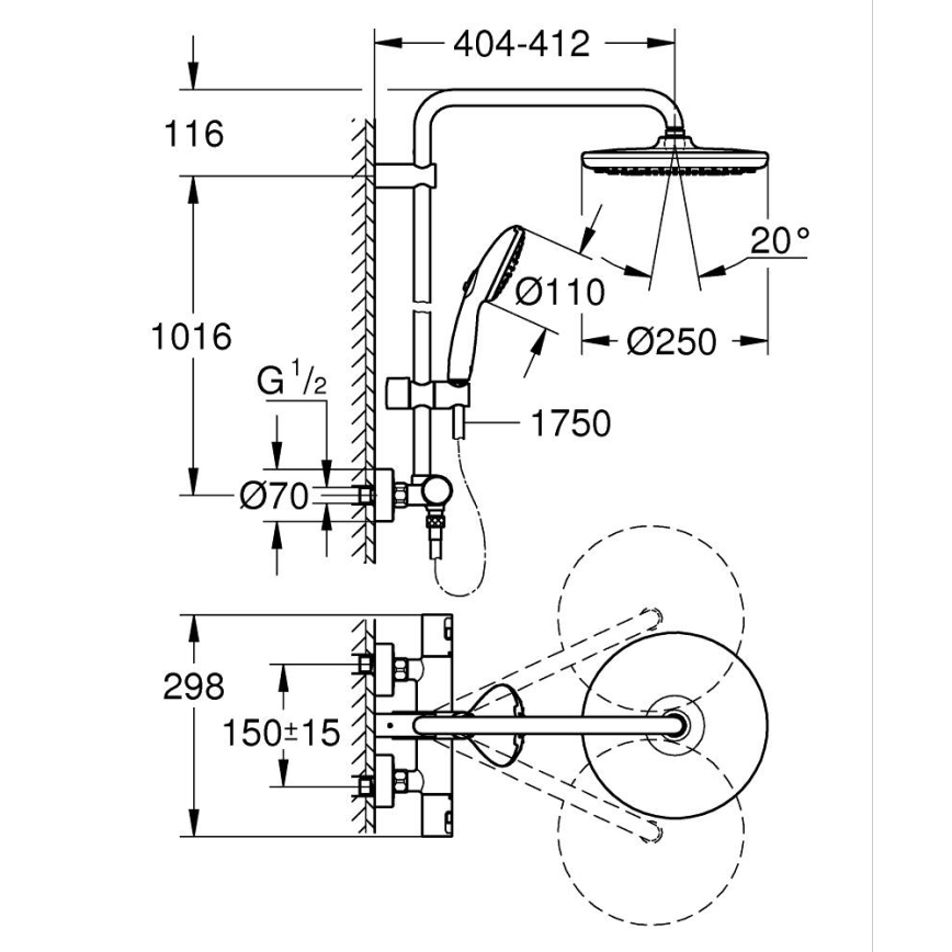 GROHE 26677001 - Tušni sistem VITALIO START SYSTEM 250 sijajni krom
