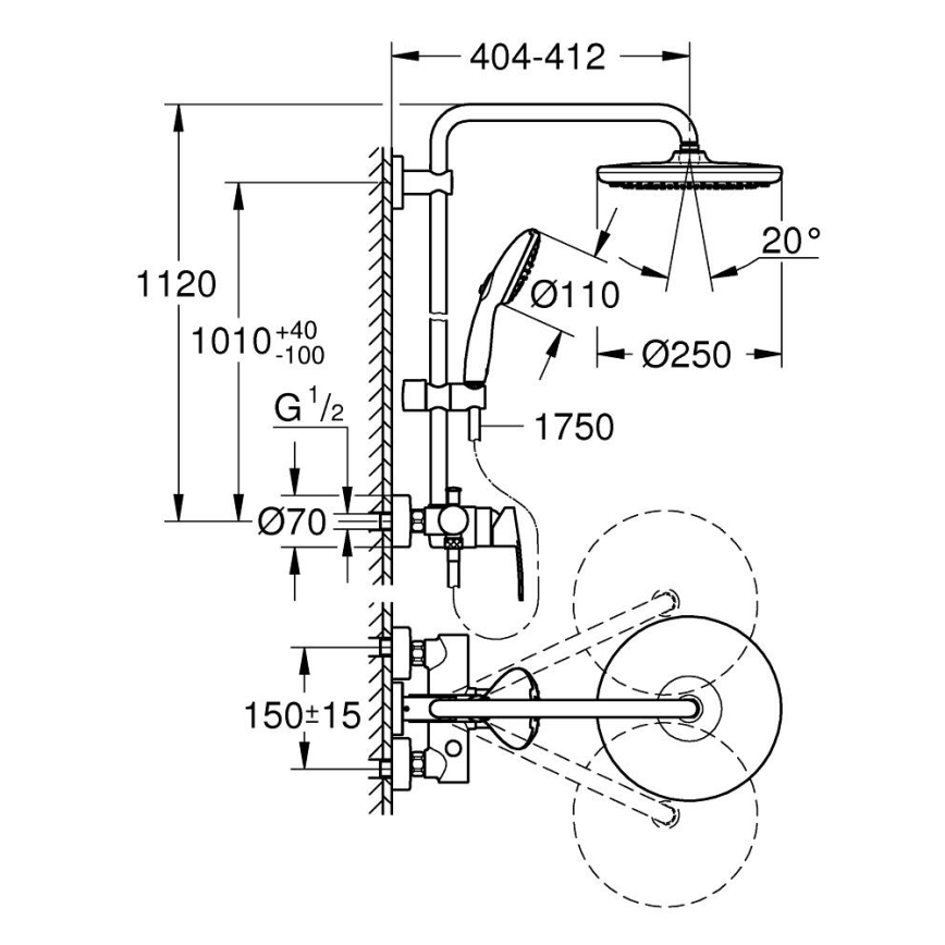 GROHE 26679001 - Tuš sistem VITALIO START 250 390 mm krom visokega sijaja