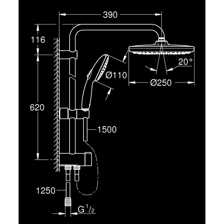 GROHE 26680001 - Tuš systém VITALIO START SYSTEM 250 390 mm kov, krom