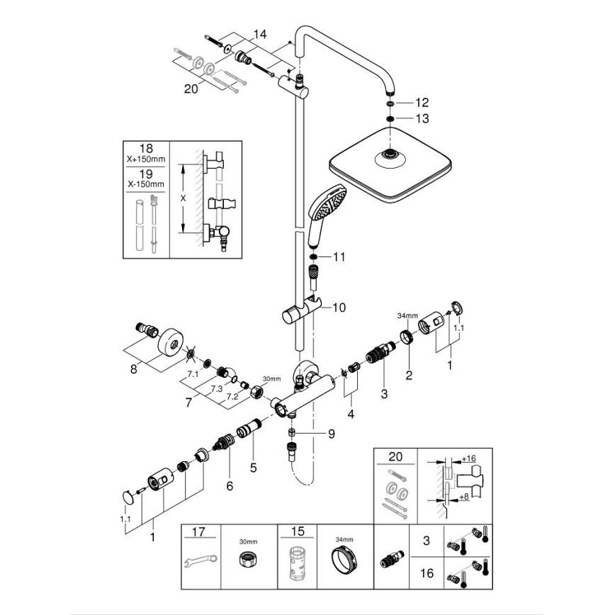 GROHE 266962431 - Tušni sistem VITALIO COMFORT 250 250 × 250 mm črna