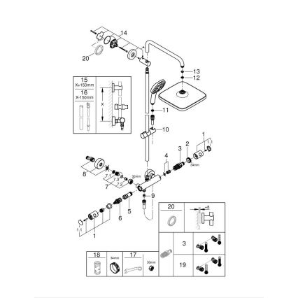 GROHE 26697001 - Tušni sistem VITALIO COMFORT 250 250 × 250 mm sijajni krom