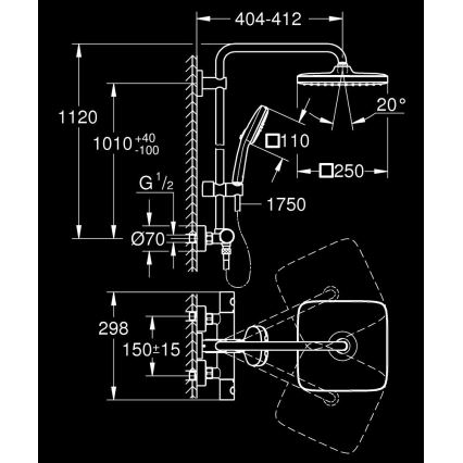GROHE 26697001 - Tušni sistem VITALIO COMFORT 250 250 × 250 mm sijajni krom