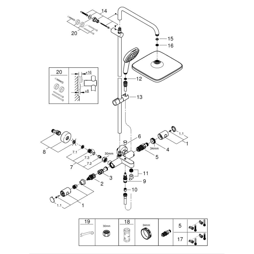 GROHE 26984001 - Tušni sistem VITALIO COMFORT 390 mm sijajni krom