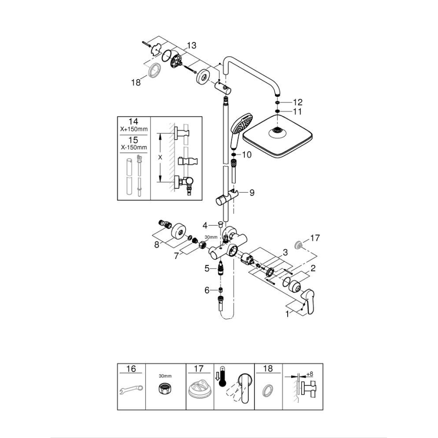 GROHE 26985001 - Tuš sistem VITALIO COMFORT 250 250 × 250 mm krom visokega sijaja