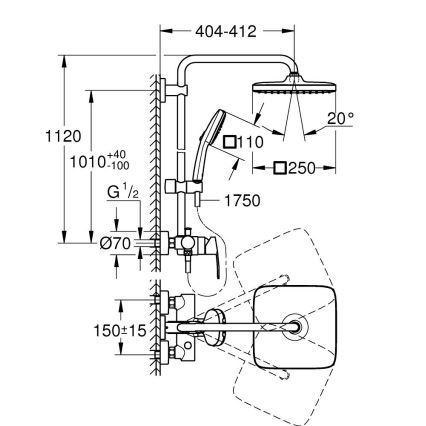 GROHE 26985001 - Tuš sistem VITALIO COMFORT 250 250 × 250 mm sijajni krom