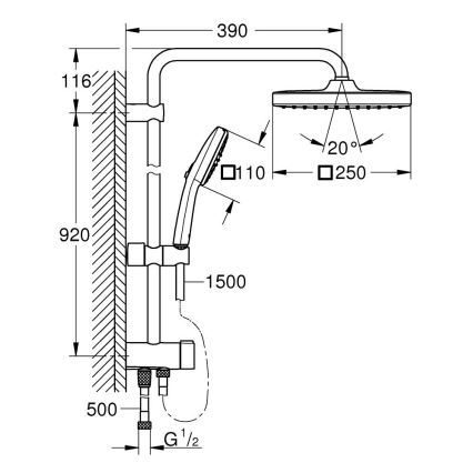 GROHE 26986001 - Tuš sistem VITALIO COMFORT 250 sijajni krom