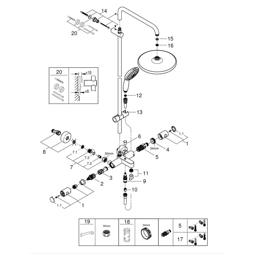 GROHE 269882431 - Tušni sistem VITALIO START SYSTEM 250 390 mm črna