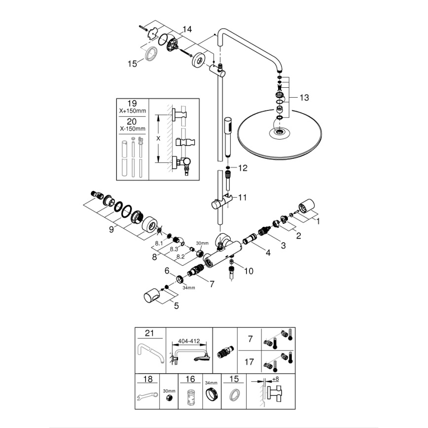 GROHE 27174001 - Tuš sistem RAINSHOWER SYSTEM 400 450 mm sijajni krom