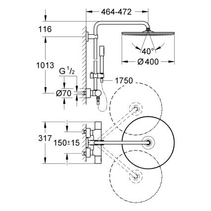 GROHE 27174001 - Tušni sistem RAINSHOWER SYSTEM 400 450 mm sijajni krom