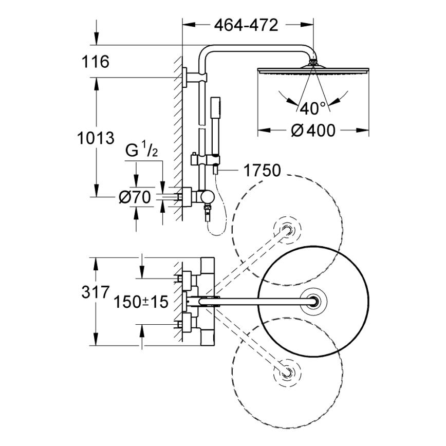GROHE 27174001 - Tušni sistem RAINSHOWER SYSTEM 400 450 mm sijajni krom