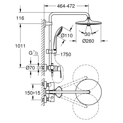 GROHE 27684001 - Tuš sistem VITALIO JOY 260 450 mm sijajni krom