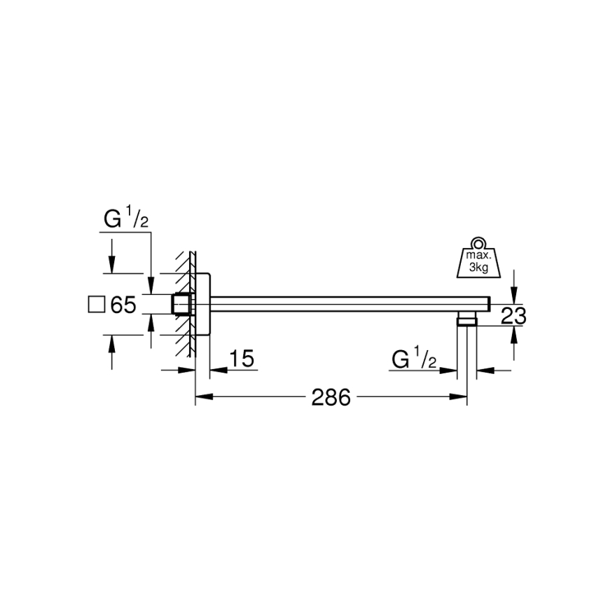 GROHE 27709000 - Stenska roka za prho RAINSHOWER 286 mm, sijajni krom