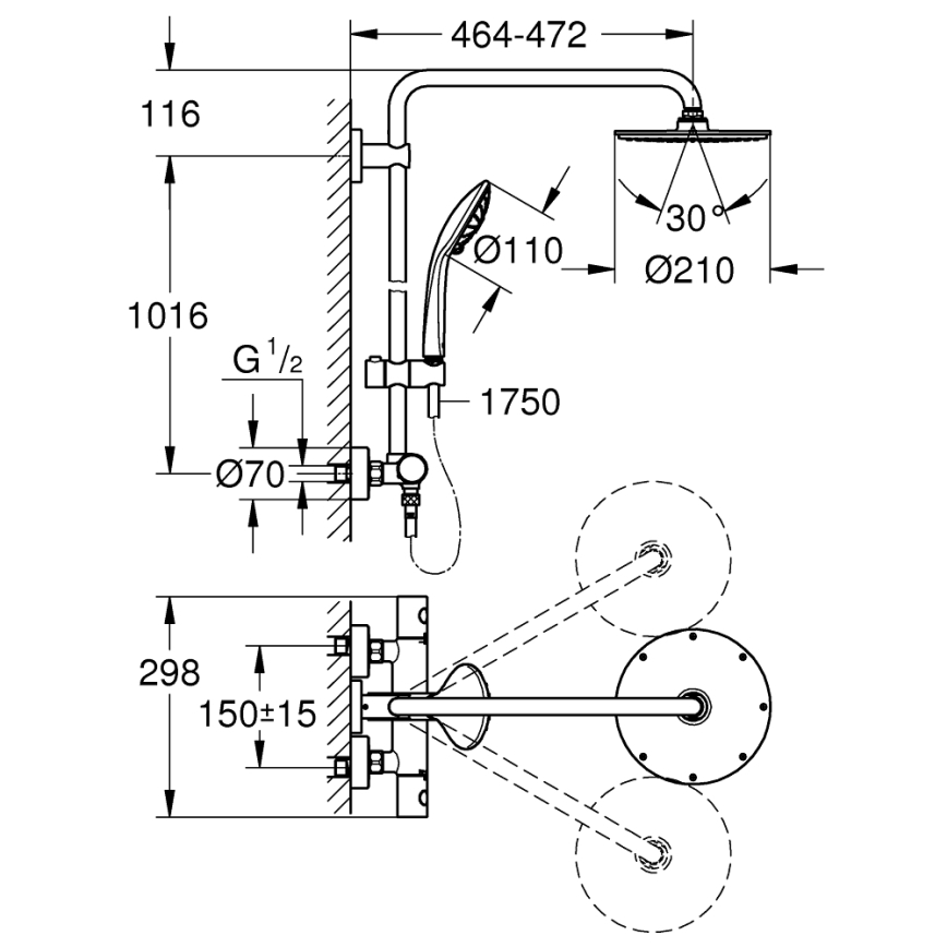 GROHE 27964000 - Tuš sistem EUPHORIA 210 mm sijajni krom
