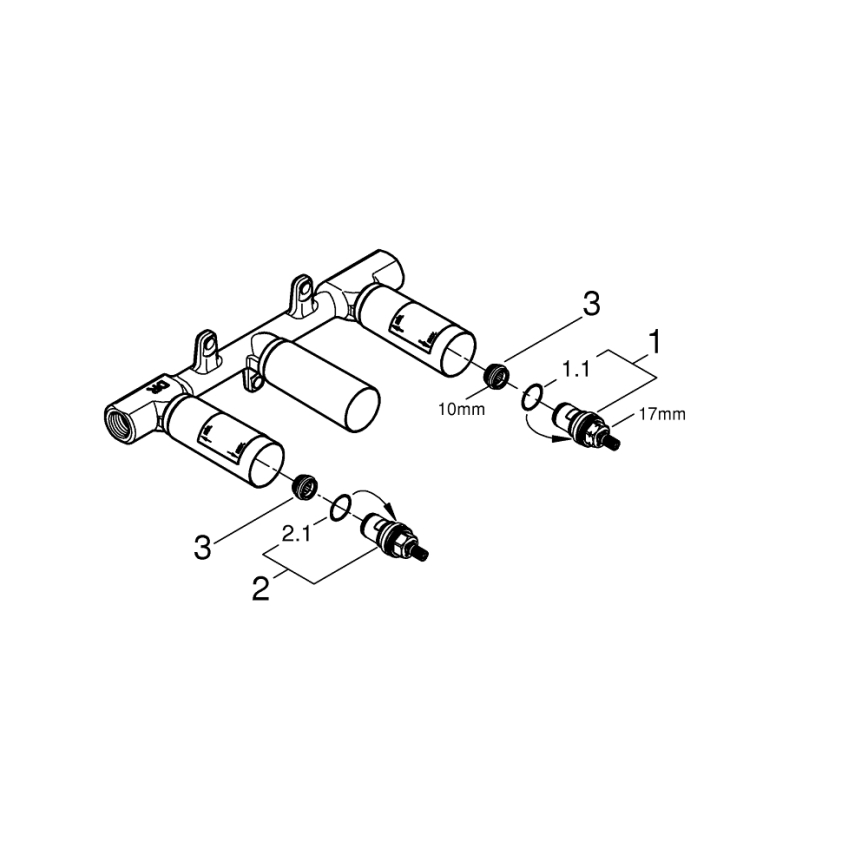 GROHE 29025002 -Univerzalno podometno telo za umivalniško armaturo s tremi odprtinami, medenina