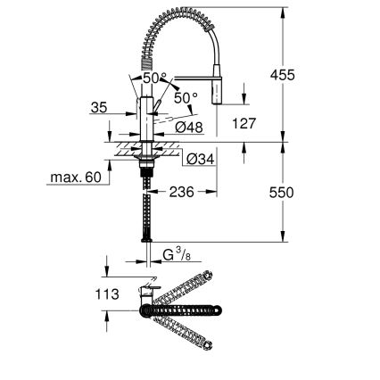 GROHE 30361000 - Pipa za pomivalno korito GET 455 mm, sijajni krom