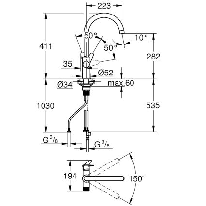 GROHE 30592000 - Kuhinjska armatura BLUE PURE StartCurve 411 mm, visokosijajni krom