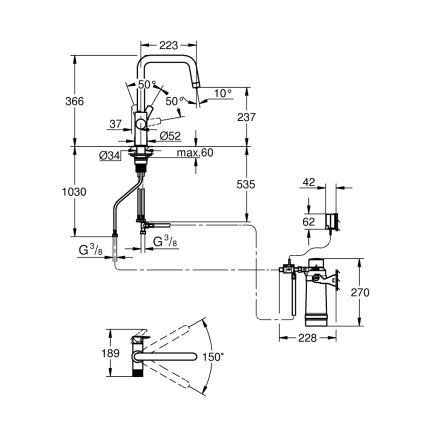 GROHE 30594000 - Kuhinjska pipa BLUE PURE Start z vgrajeno filtračno funkcijo Ultrasafe, krom