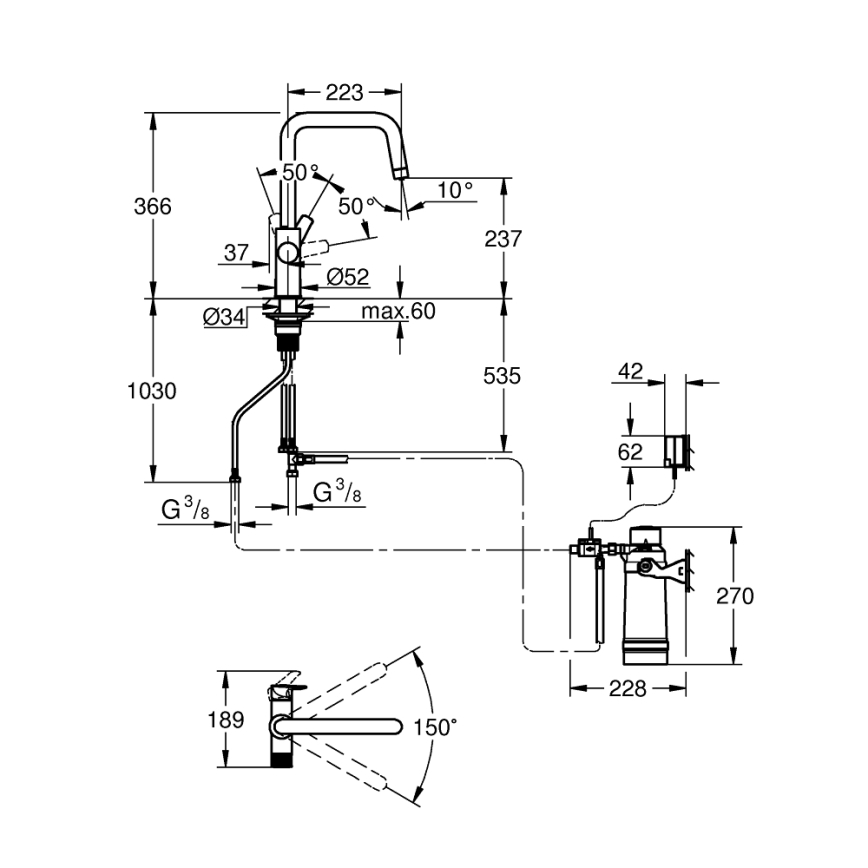 GROHE 30594000 - Kuhinjska pipa BLUE PURE Start z vgrajeno filtračno funkcijo Ultrasafe, krom