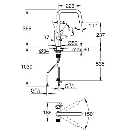 GROHE 30595000 - Kuhinjska mešalna pipa BLUE PURE Start 366 mm sijajni krom