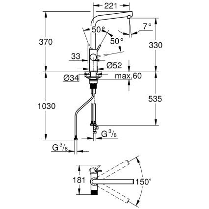 GROHE 30600000 - Kuhinjska armatura BLUE PURE, L-izliv, sijajni krom
