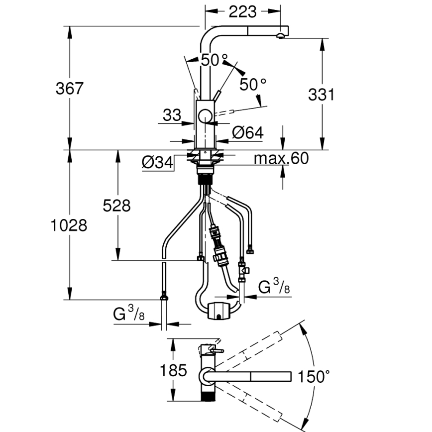 GROHE 30601DC0 - Kuhinjska armatura BLUE PURE z izvlečnim nastavkom iz nerjavečega jekla