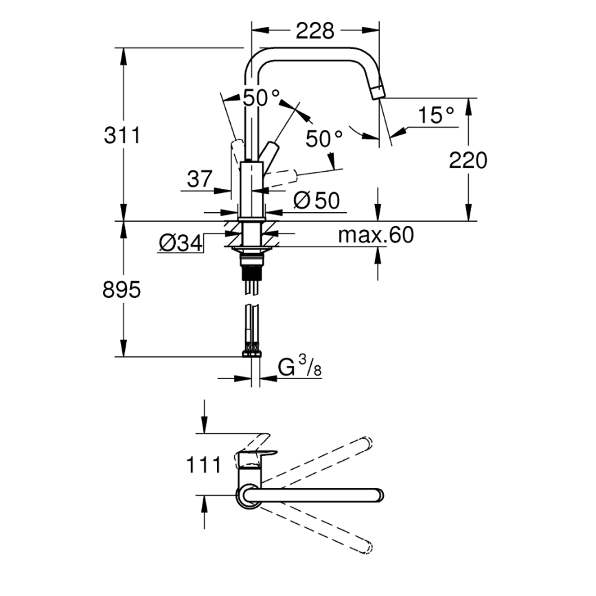 GROHE 30630000 - Kuhinjska pipa START 311 mm sijajni krom