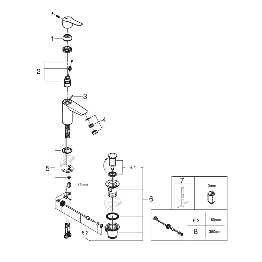 GROHE 311372432 - Pipa za umivalnik QUICKFIX START 165 mm črna