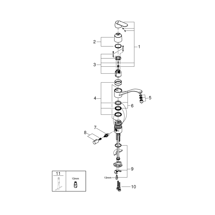 GROHE 31161000 - Pipa za pomivalno korito EUROSMART COSMOPOLITAN 140° sijajni krom