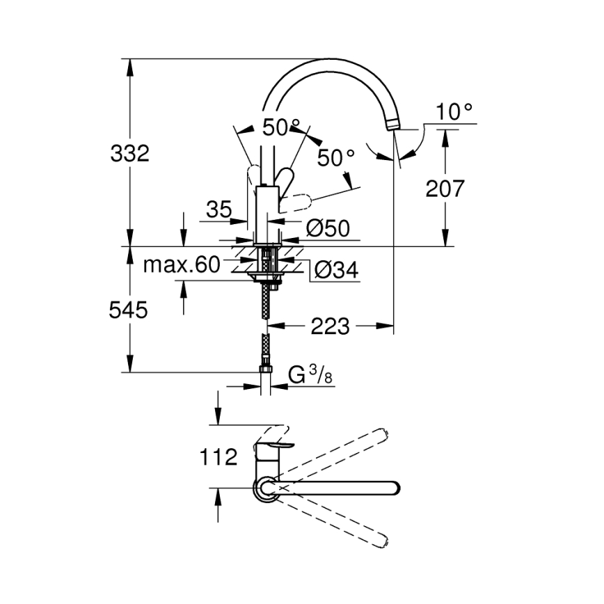 GROHE 31367001 - Kuhinjska armatura BAUEDGE 332 mm sijajni krom