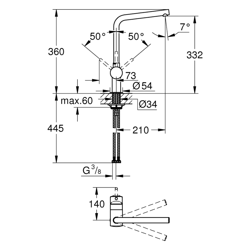 GROHE 31375000 - Kuhinjska armatura A 360 mm, sijajni krom