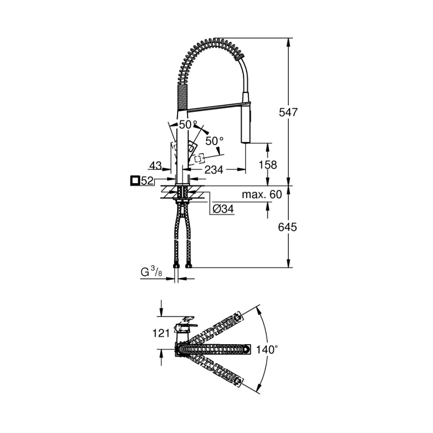 GROHE 31395000 - Kuhinjska armatura EUROCUBE 547 mm, sijajni krom