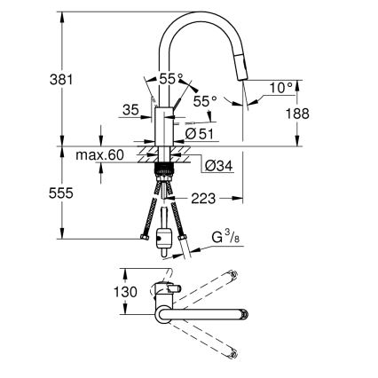 GROHE 31481001 - Kuhinjska pipa EUROSMART COSMOPOLITAN sijajni krom