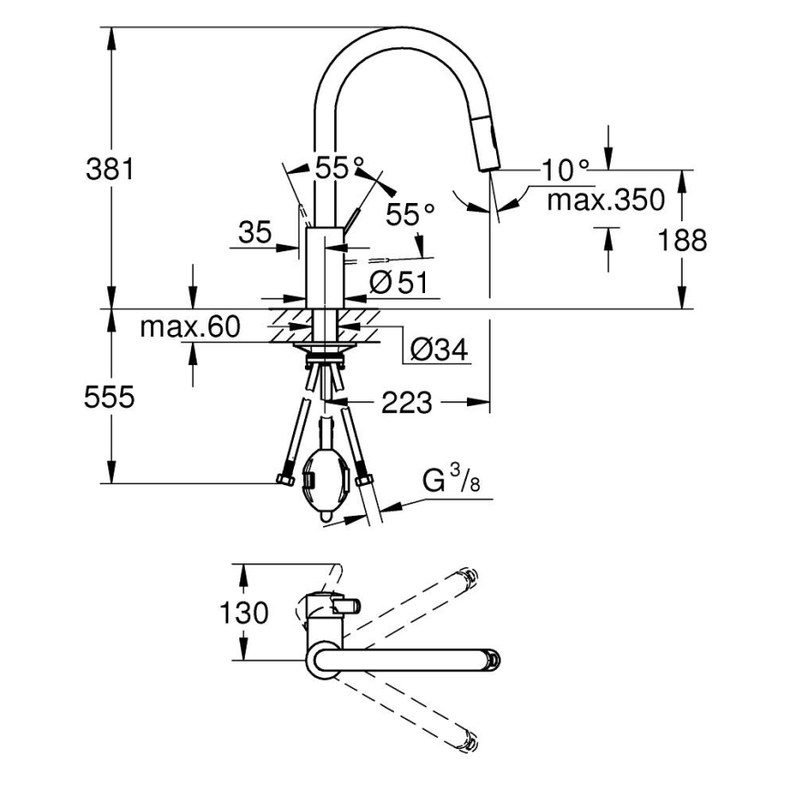 GROHE 31481001 - Kuhinjska pipa EUROSMART COSMOPOLITAN sijajni krom