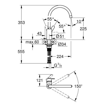 GROHE 31494001 - Pipa za pomivalno korito GET, sijajni krom